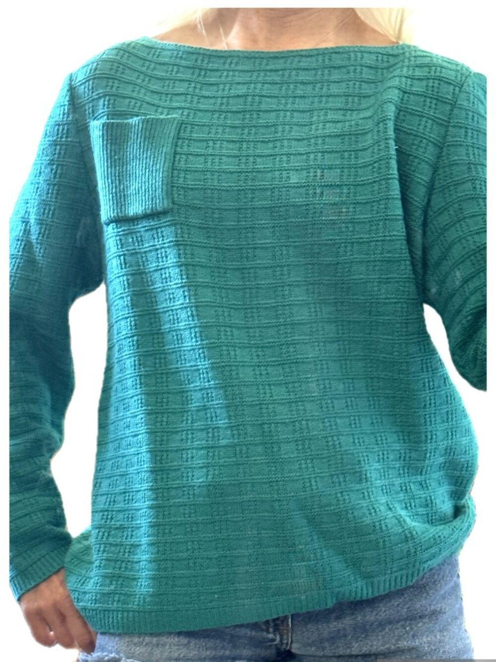 Neiman Marcus Castleberry Teal Knit Sweater Sz 12 Vintage